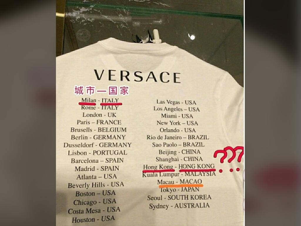 A Versace T-shirt was widely criticized on social media in China for identifying the autonomous territories of Hong Kong and Macau as countries. –Courtesy photo
