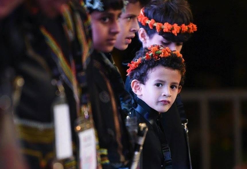 Natives of Alhabla, a remote mountainous town near the Saudi-Yemen border, the flower men take their name from their crowns and headpieces made out of native flowers and grass. — SPA