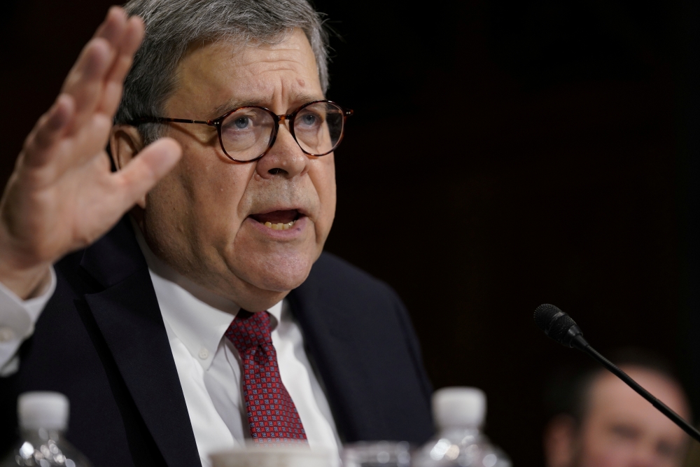 US Attorney General William Barr testifies before a Senate Judiciary Committee hearing on 
