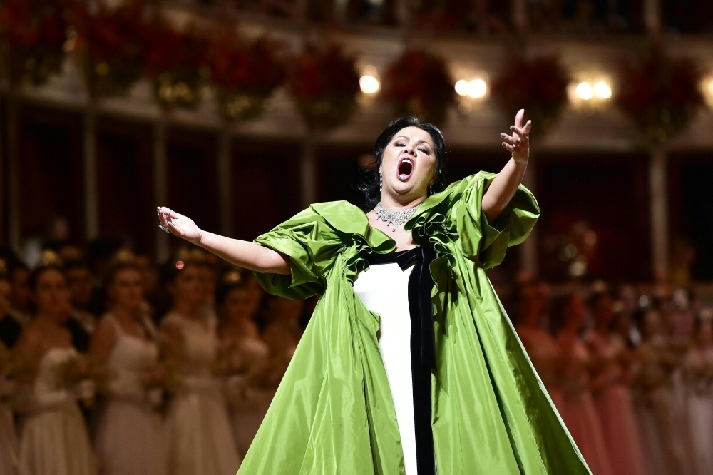 In this file photo taken on February 28, 2019 Russian soprano Anna Netrebko performs during the Vienna Opera Ball. -AFP