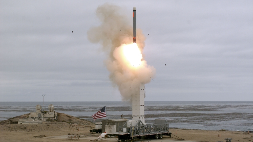 This US Department of Defense (DOD) handout photo shows on August 18, at 2:30 p.m. Pacific Daylight Time, that the Defense Department conducted a flight test of a conventionally configured ground-launched cruise missile at San Nicolas Island, California. -AFP