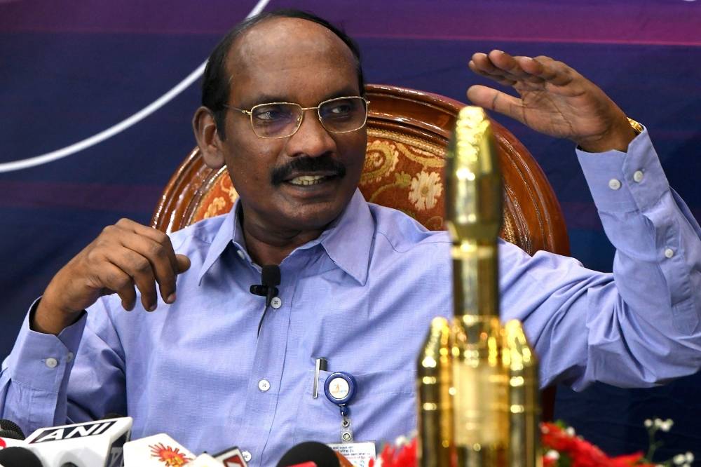 Chairman of the Indian Space Research Organization (ISRO) Kailasavadivoo Sivan gestures during a press conference at the ISRO headquarters in Bangalore on Tuesday. -AFP