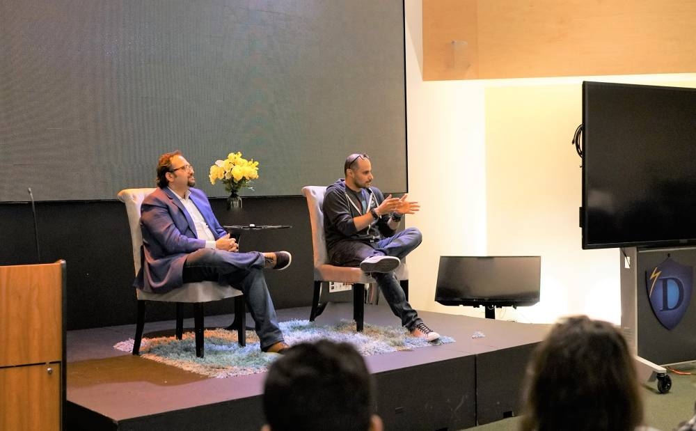 Prince Khaled Bin Alwaleed, right, is seen participating in an interactive session with Gulf students in Draper University in Silicon Valley. — Courtesy photo