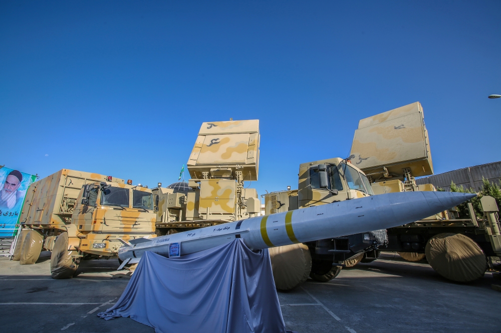 The domestically built mobile missile defense system Bavar-373 is displayed on the National Defense Industry Day in Tehran, Iran, on Thursday. — Reuters