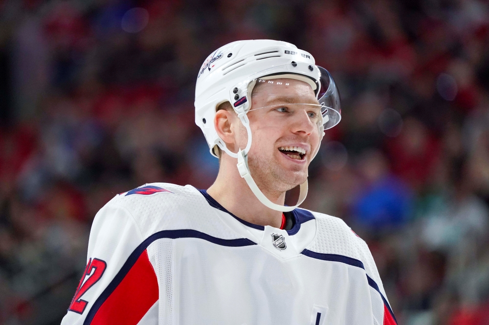 Evgeny Kuznetsov (92) smiles against the Carolina Hurricanes at PNC Arena, Raleigh, NC, USA, in this March 28, 2019 file photo.  — Reuters
