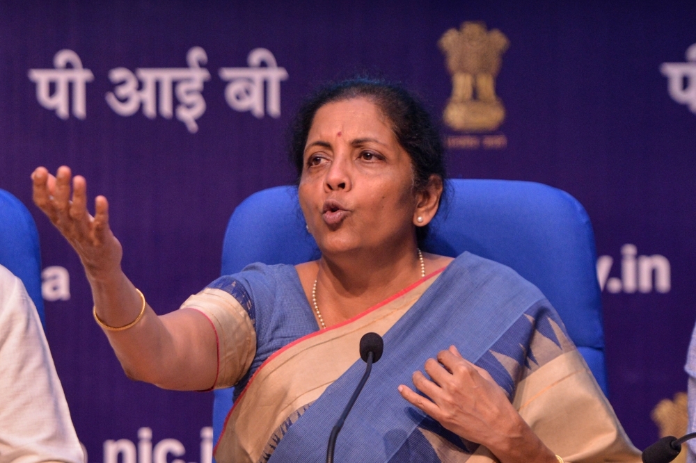 Indian Finance Minister Nirmala Sitharaman speaks during a press conference in New Delhi on Friday. — AFP