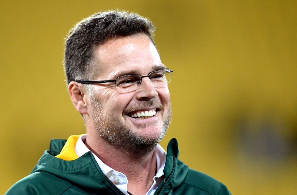 South Africa's coach Rassie Erasmus reacts after the Rugby Union Rugby Championship game against New Zealand at the Wellington Regional Stadium, Wellington, New Zealand on Sept. 15, 2018. — Reuters