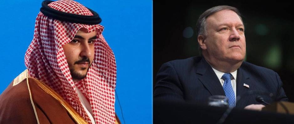 Saudi Arabia's Deputy Defense Minister Prince Khalid Bin Salman and US Secretary of State Michael Pompeo ares seen in this file combination picture. — Courtesy photo