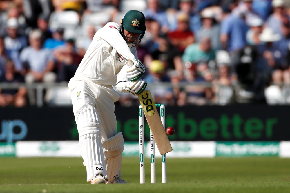 Australia's Usman Khawaja plays the ball before being caught out by England's Jason Roy off the bowling of Chris Woakes during third test match of the Ashes series against England at Headingley, Leeds, Britain in this Aug. 23, 2019 file photo. — Reuters
