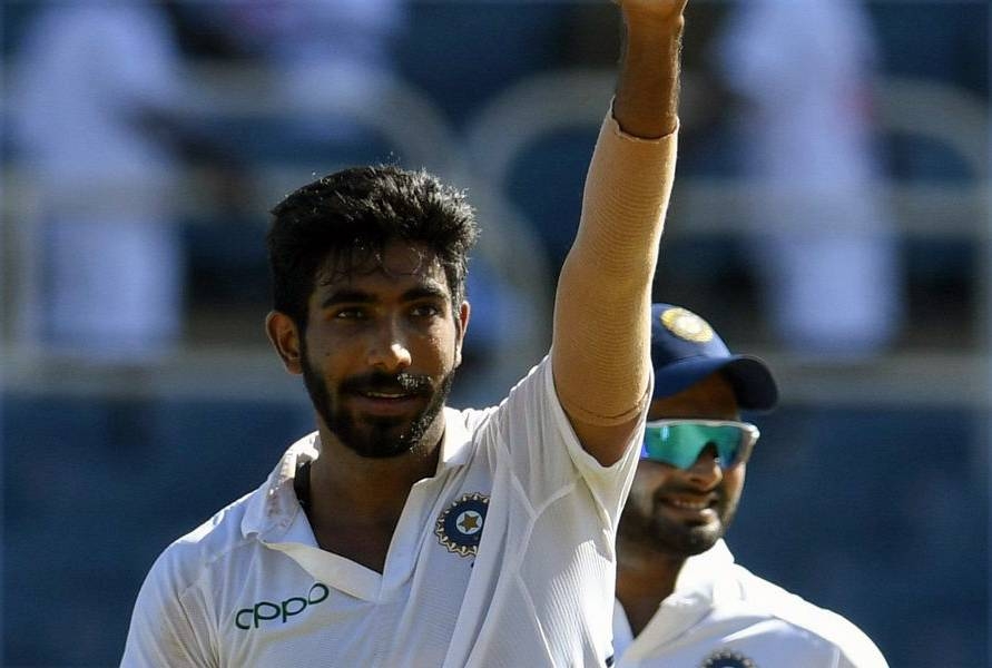 India paceman Jasprit Bumrah acknowledges the crowd after bagging a hat-trick on day two of the second Test in Kingston on Saturday.