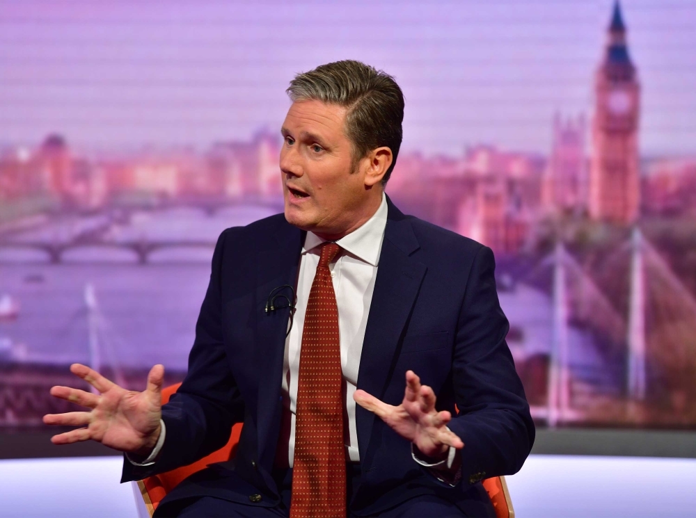 In a handout picture released by the BBC shows Britain's Labour Party Shadow Brexit Secretary Keir Starmer speaks to British journalist Andrew Marr during an appearance on the BBC political program The Andrew Marr Show in London on Sunday. — AFP