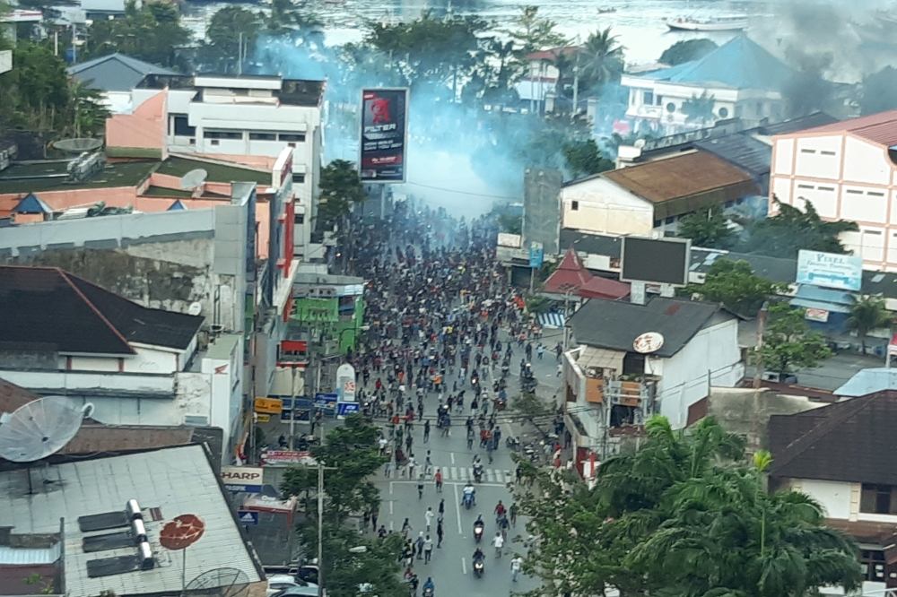 A general view of clashes during a protest in Jayapura, Papua, Indonesia, August 29, 2019. -Reuters