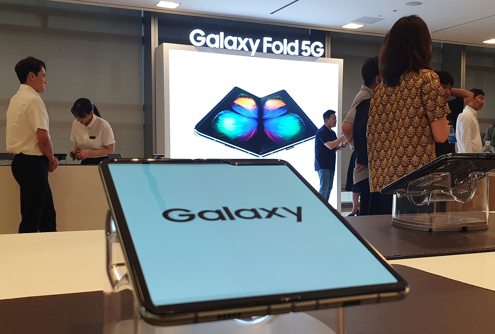A Samsung Electronics' Galaxy Fold is seen on display during a media event in Seoul, South Korea, on Thursday. — Reuters