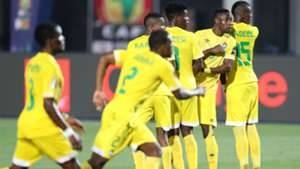 Somalia, who stole the spotlight by defeating Zimbabwe 1-0 to record their first ever World Cup win, players celebrate their shocking win.