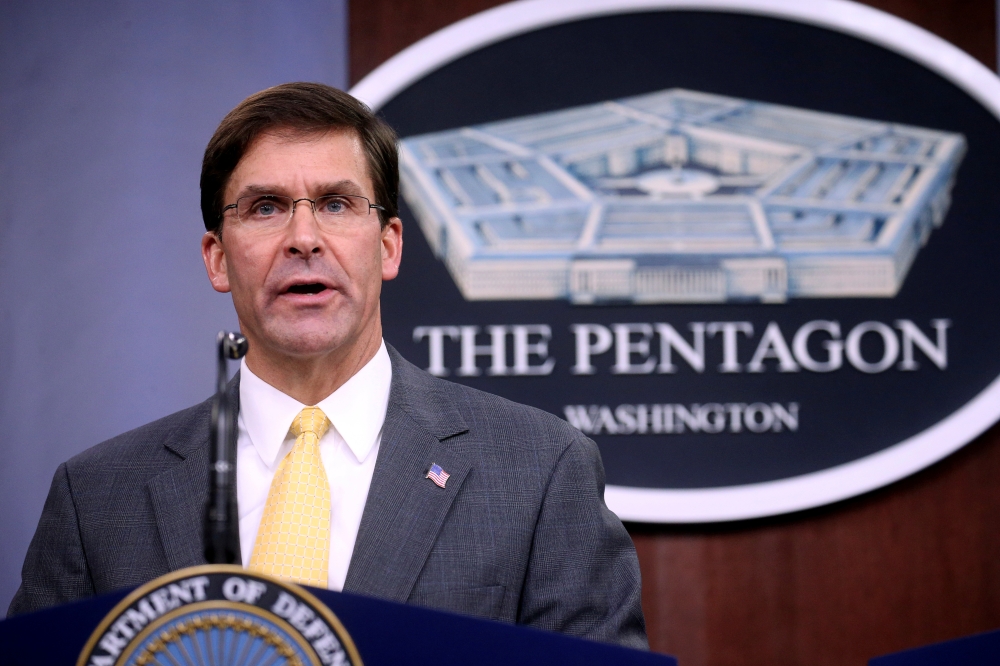 US Defense Secretary Mark Esper holds his first news conference at the Pentagon in Arlington, Virginia, in this Aug. 28, 2019 file photo. — Reuters