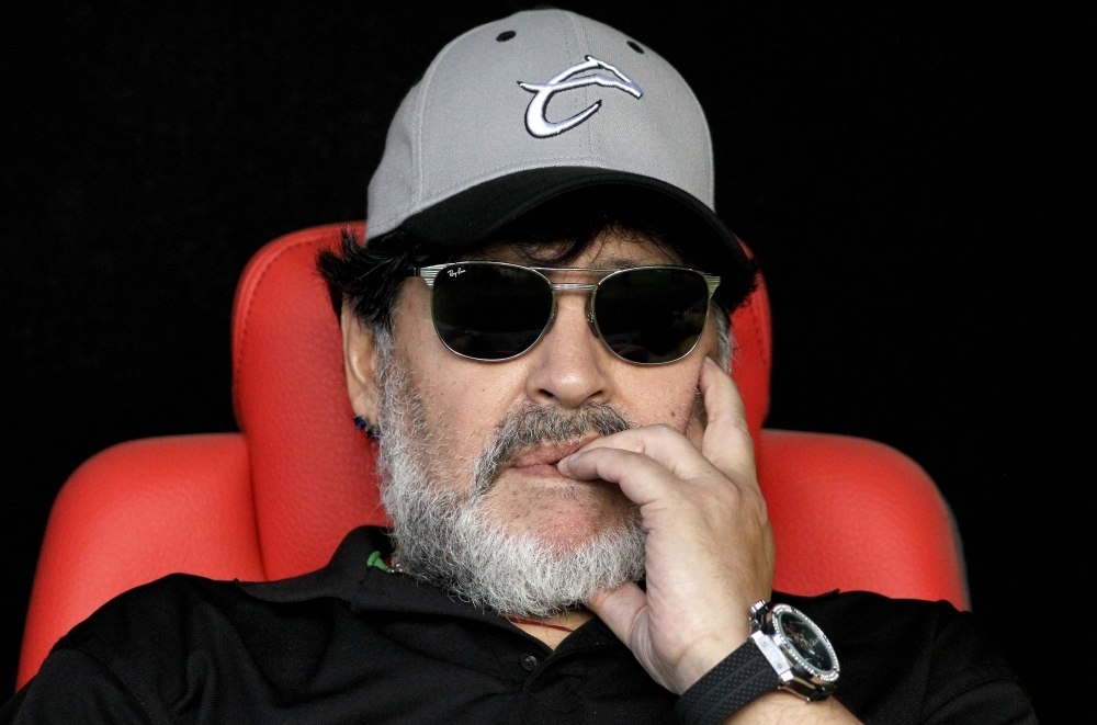 In this file photo taken on May 05, 2019, the coach of Mexican second division football team Dorados, Argentine Diego Armando Maradona, waits for the start of the second leg match of the Mexican second-division finals against Atletico San Luis, at the Alfonso Lastras Ramirez stadium in San Luis Potosi, Mexico. Argentine legend Diego Maradona will take over as coach of Superliga side Gimnasia, the club announced on its Twitter account Thursday.  — AFP
