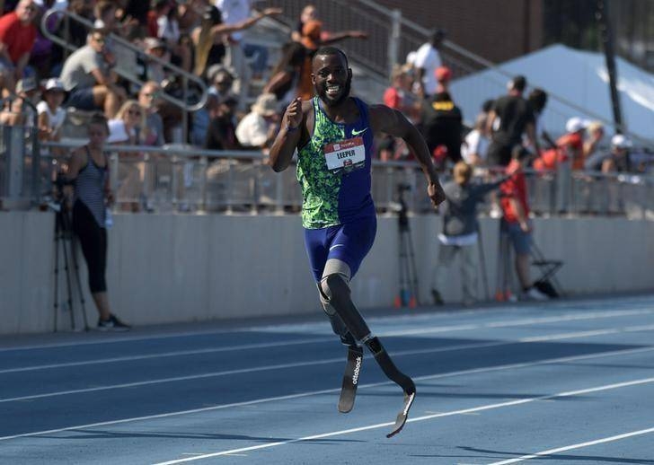 Paralympic athlete Blake Leeper runs with prosthetics legs to place sixth in the 400m in 44.48 during the USATF Championships at Drake Stadium, Des Moines, IA, USA, in this Jul 27, 2019 file photo. — Reuters
