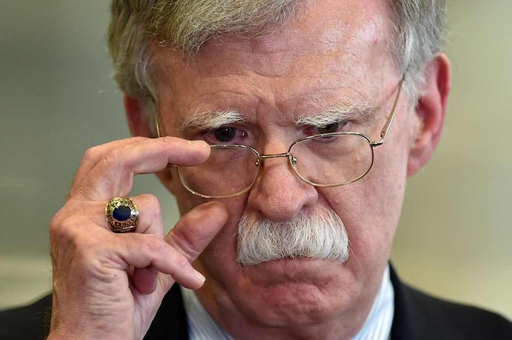 Former US National Security Adviser John Bolton answers journalists questions in Minsk, Belarus, in this August 29, 2019 file photo. — AFP