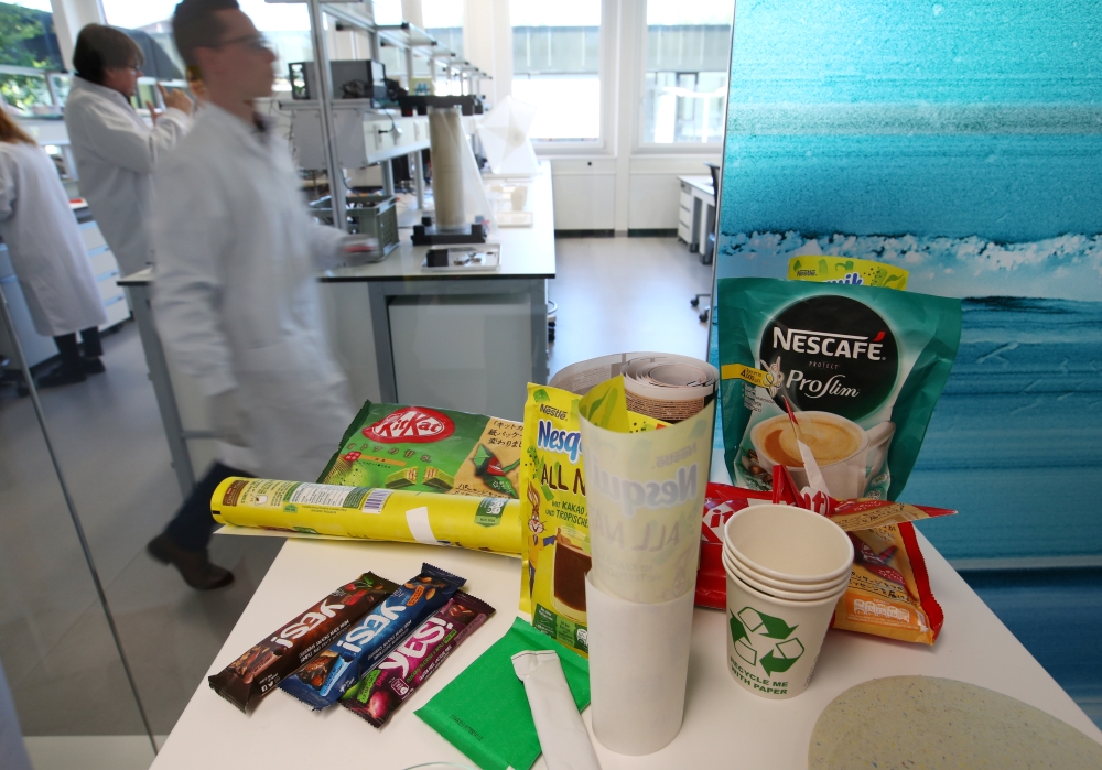 Packaging made out of recycled or natural products are pictured during a media visit for the inauguration of the Nestle Institute of Packaging Sciences in Lausanne, Switzerland, Thursday. — Reuters