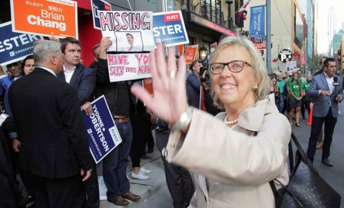 Green Party leader Elizabeth May arrives for a debate hosted by Macleans news magazine, which was not attended by Prime Minister Justin Trudeau, in Toronto, Ontario, Canada on Thursday. — Reuters