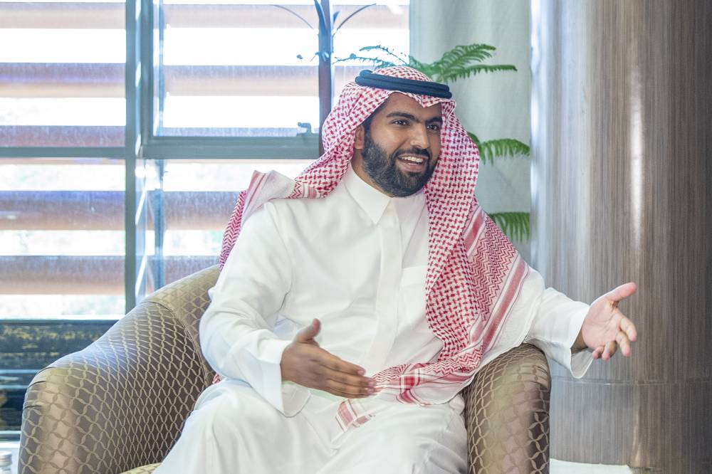 Minister of Culture Prince Badr Bin Abdullah Bin Farhan, set to promote Saudi Arabia's cultural landscape, is seen talking to Okaz/Saudi Gazette. 