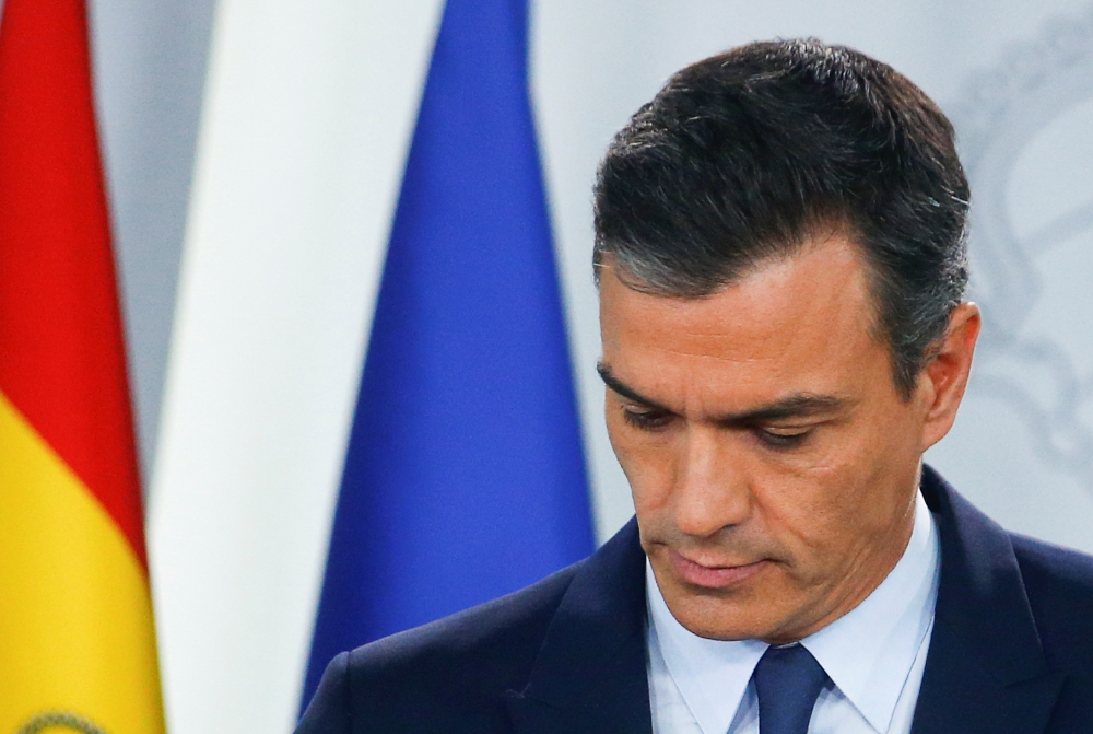 Spain's acting Prime Minister Pedro Sanchez holds a news conference at the Moncloa Palace after a meeting with King Felipe in Madrid, Spain, on Tuesday. — Reuters