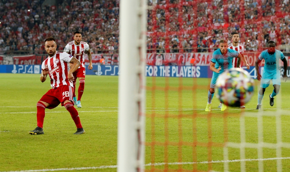Olympiacos' Mathieu Valbuena scores their second goal from the penalty spot against Tottenham Hotspur in the Champions League Group B match at  Karaiskakis Stadium, Piraeus, Greece, on Wednesday. — Reuters