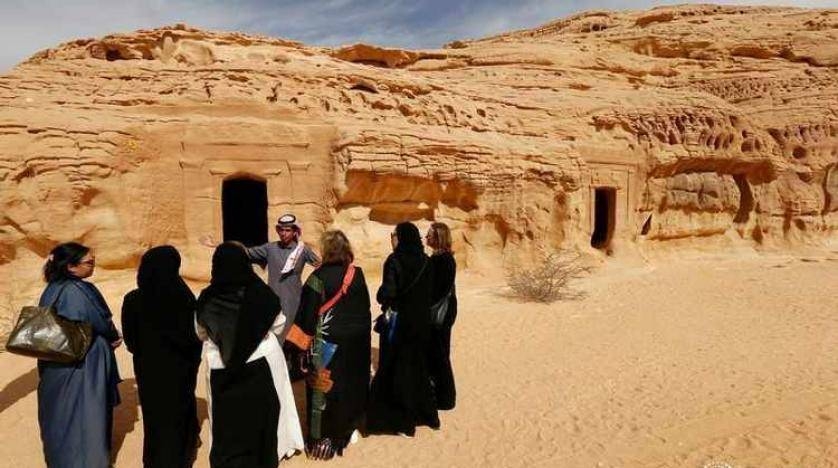 Visitors tour the majestic rock-hewn tombs of Madain Saleh near Al-Ula in this file photo.