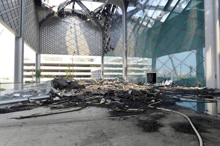 A section of the damaged part of the Haramain High Speed Rail station, following a huge fire, in Sulaymaniyah district in Jeddah on Monday.