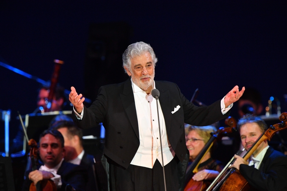Spanish tenor Placido Domingo performs during his concert in the newly inaugurated sports and culture centre 'St Gellert Forum' in Szeged, southern Hungary, on August 28, 2019. -AFP