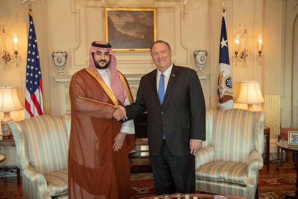 Saudi Arabia's Deputy Minister of Defense Khalid Bin Salman, left, and US Secretary of State Mike Pompeo are seen in this file photo. — SPA