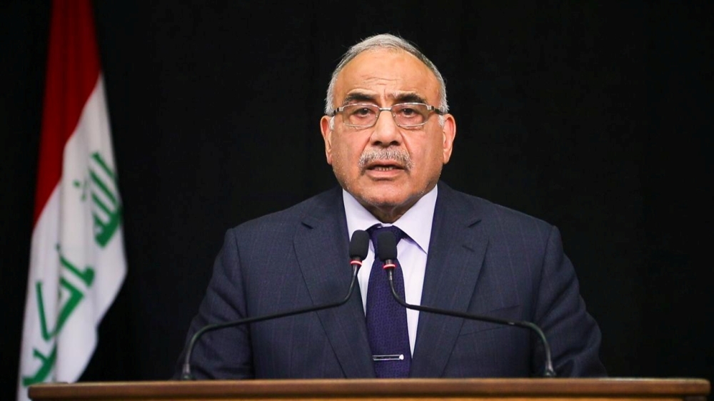 Iraqi Prime Minister Adel Abdel Madhi gives a televised speech in Baghdad, Iraq, on Wednesday. — Reuters