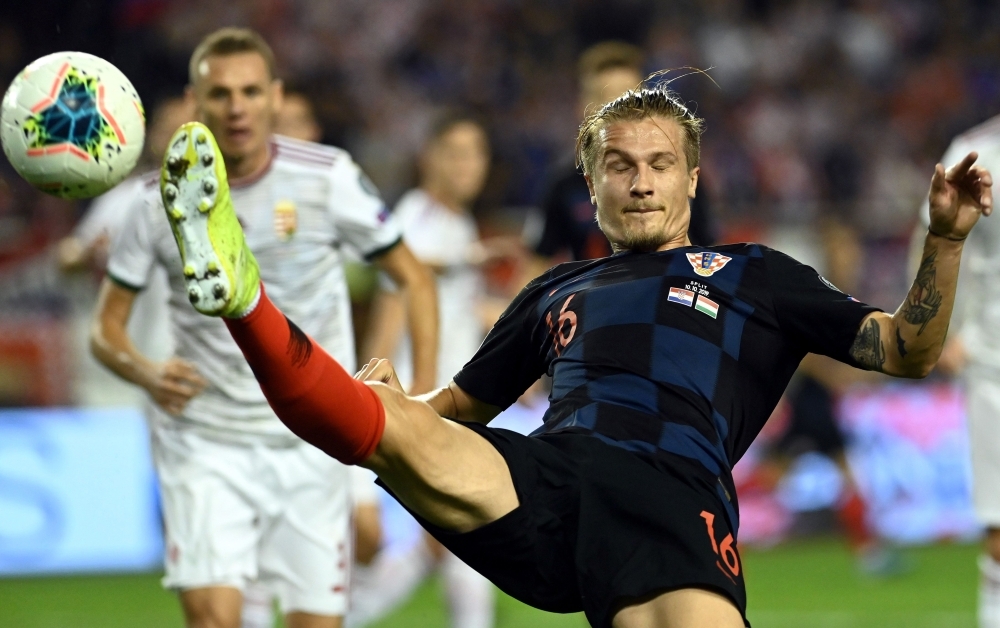 Croatia's defender Tin Jedvaj tries to control the ball during the Euro 2020 football qualification match between Croatia and Hungary in Split, Croatia on Thursday. — AFP 