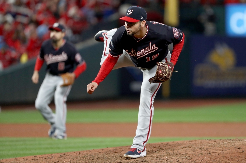 Anibal Sanchez of the Washington Nationals delivers the pitch against the St. Louis Cardinals during the eighth inning in game one of the National League Championship Series at Busch Stadium in St Louis, Missouri, on Friday.  — AFP