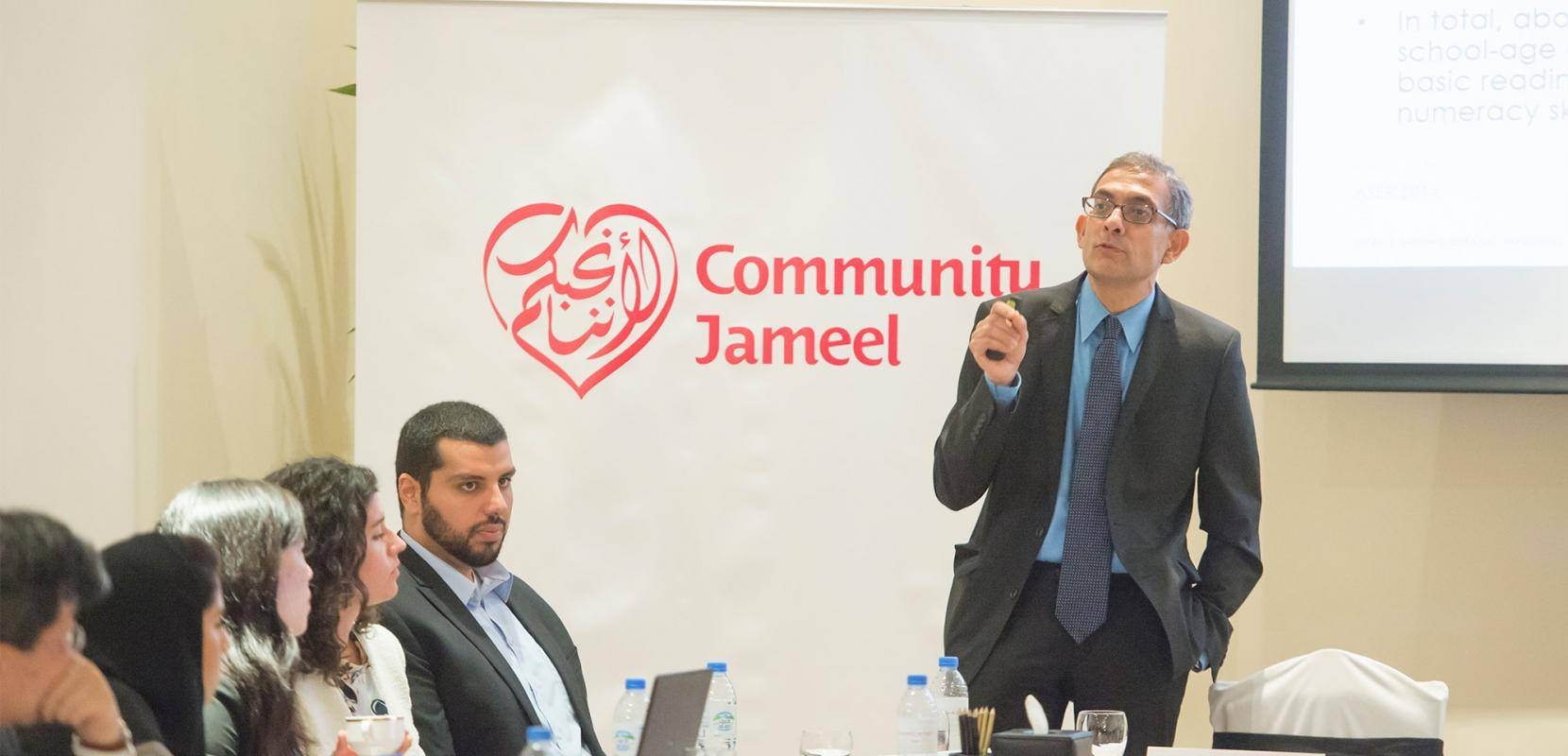 Prof. Abhijit Banerjee, co-founder of Jameel Poverty Action Lab (J-PAL), speaks during an event organized by Community Jameel in Dubai, in this file picture. — Courtesy photo 
