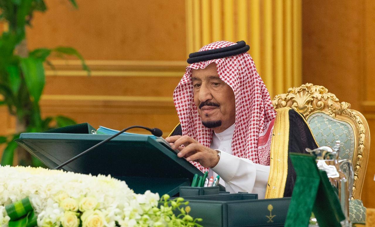 Custodian of the Two Holy Mosques King Salman chairs the Cabinet meeting at Al-Yamamah Palace in Riyadh, Tuesday. — SPA