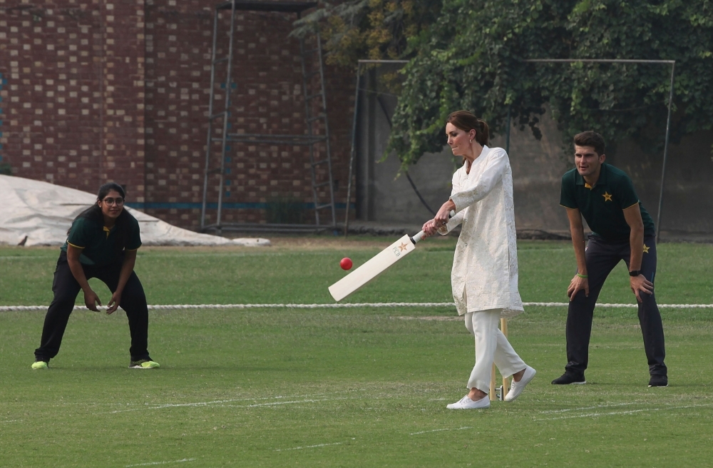 Catherine, Duchess of Cambridge visits the National Cricket academy in Lahore, Pakistan, on Thursday. — AFP