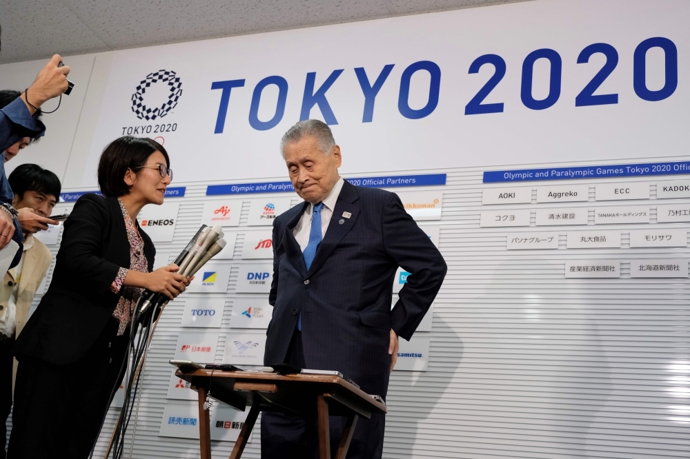 Tokyo 2020 President Yoshiro Mori holds a press briefing in Tokyo on THursday, on plans to move the marathon and race walks from the Japanese capital to Sapporo. Japanese officials have been caught by surprise at an International Olympic Committee plan to move the Tokyo 2020 marathon over heat fears. —  AFP