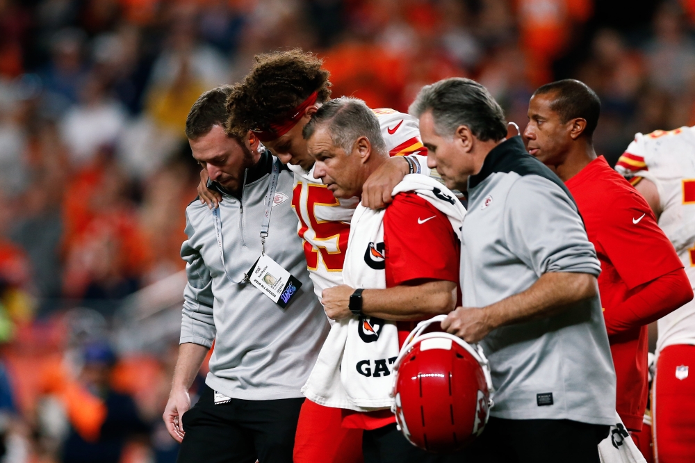 Kansas City Chiefs quarterback Patrick Mahomes (15) drops pack to pass the ball in the first quarter against the Denver Broncos at Empower Field at Mile High. — Reuters