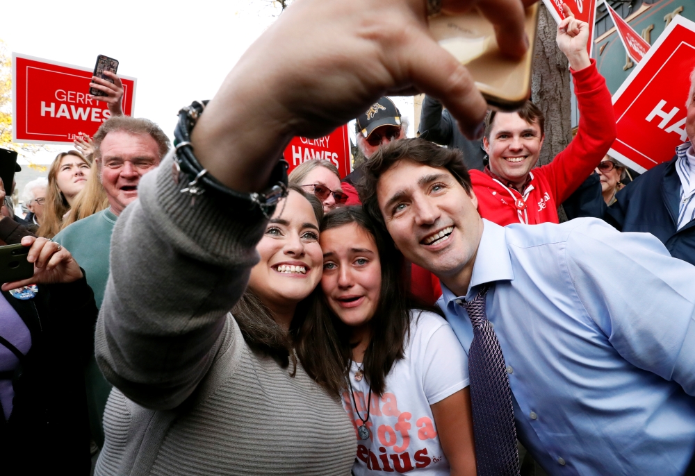Liberal leader and Canadian Prime Minister Justin Trudeau campaigns for the upcoming election, in Orillia, Ontario, Canada, on Friday. — Reuters