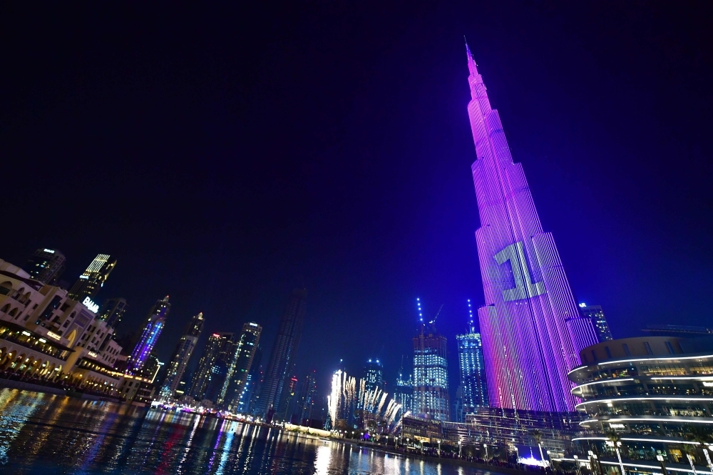 Dubai's Burj Khalifa, the world’s tallest building is illuminated during festivities marking the one-year countdown to Expo 2020, on Sunday. Fireworks exploded over the glitzy Dubai skyline today, marking the one-year countdown to Expo 2020, with the city's rulers hoping the big-budget global trade fair will end with a bang, not a fizzle. — AFP 