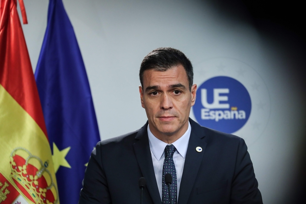Spain's Prime Minister Pedro Sanchez addresses media representatives at a press conference following a European Union Summit at European Union Headquarters in Brussels in this Oct. 18, 2019 file photo. — AFP