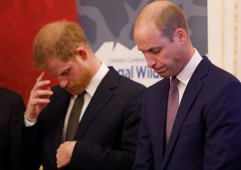 In this file photo taken on Oct. 10, 2018 Britain's Prince William, Duke of Cambridge, right, and Britain's Prince Harry, Duke of Sussex, host a reception to officially open the 2018 Illegal Wildlife Trade Conference at St James' Palace in London. — AFP