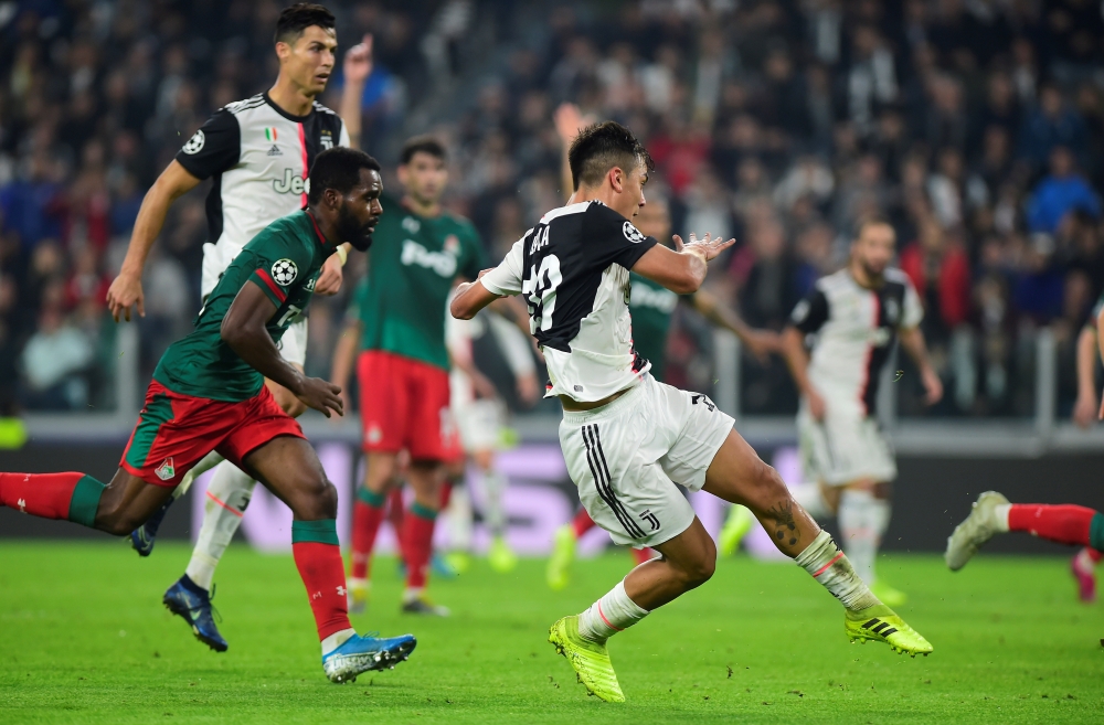 Juventus' Paulo Dybala scores its second goal against Lokomotiv Moscow at Allianz Stadium, Turin, Italy, on Tuesday. — Reuters