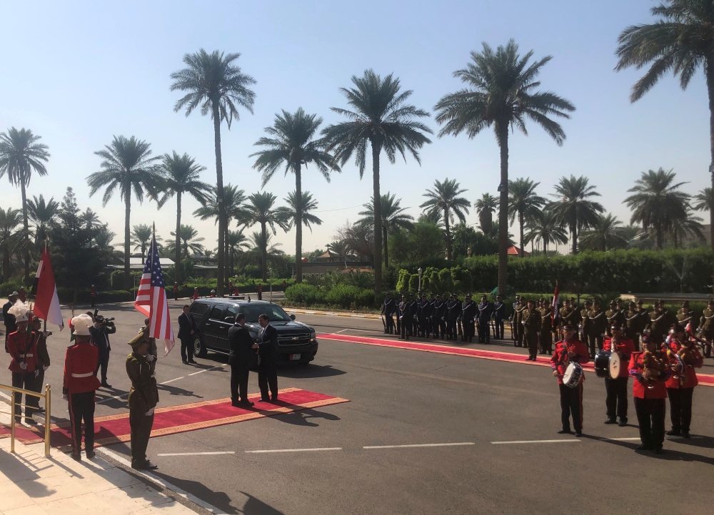 US Defense Secretary Mark Esper meets Iraq's Defense Minister Najah Al-Shammari at the Ministry of Defense in Baghdad, Iraq, on Wednesday. — Reuters