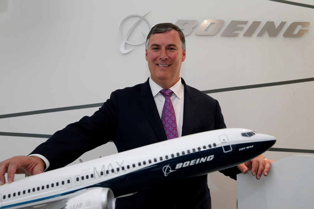 Boeing Commercial Airplanes President Kevin McAllister poses with a model of 737 MAX 10, during the 52nd Paris Air Show at Le Bourget Airport near Paris, France, in this June 20, 2017 file photo. — Reuters
