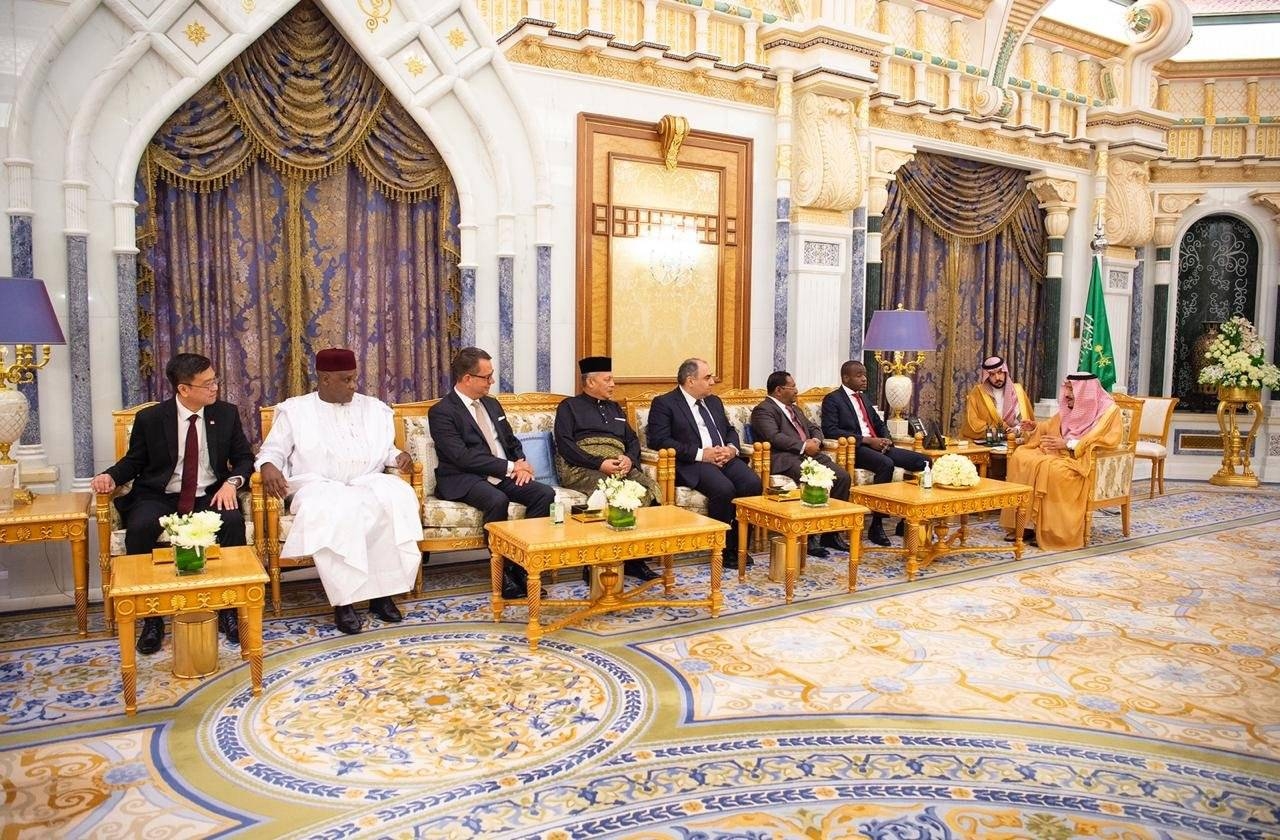 Custodian of the Two Holy Mosques King Salman receives a number of ambassadors accredited to the Kingdom at his office in Riyadh, Wednesday. — SPA photos