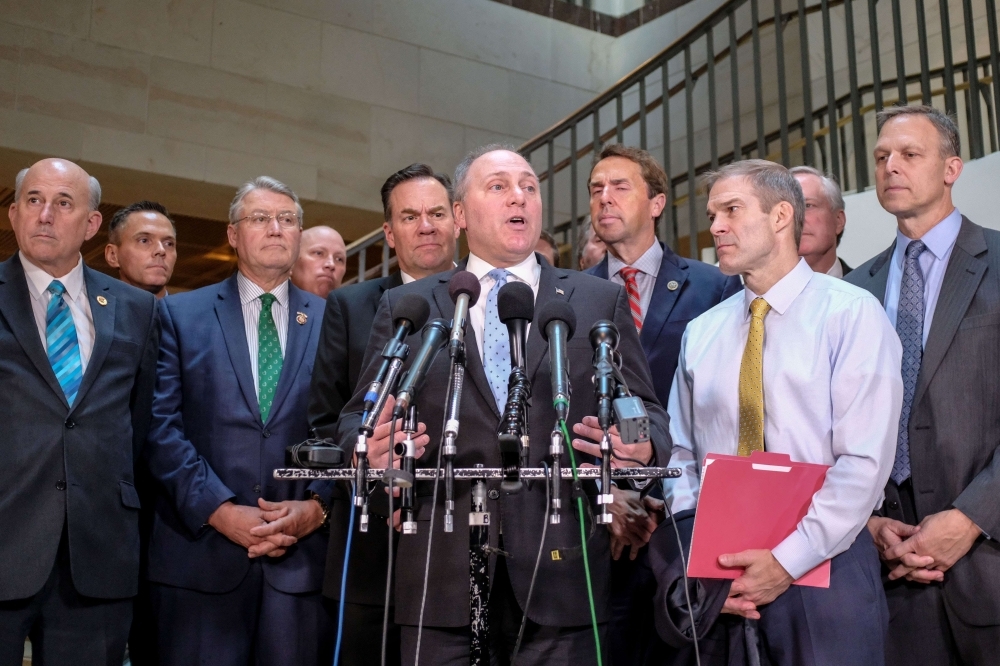 House Minority Whip Steve Scalise (R-LA) speaks during a press conference alongside House Republicans on Capitol Hill in Washington on Wednesday. — AFP