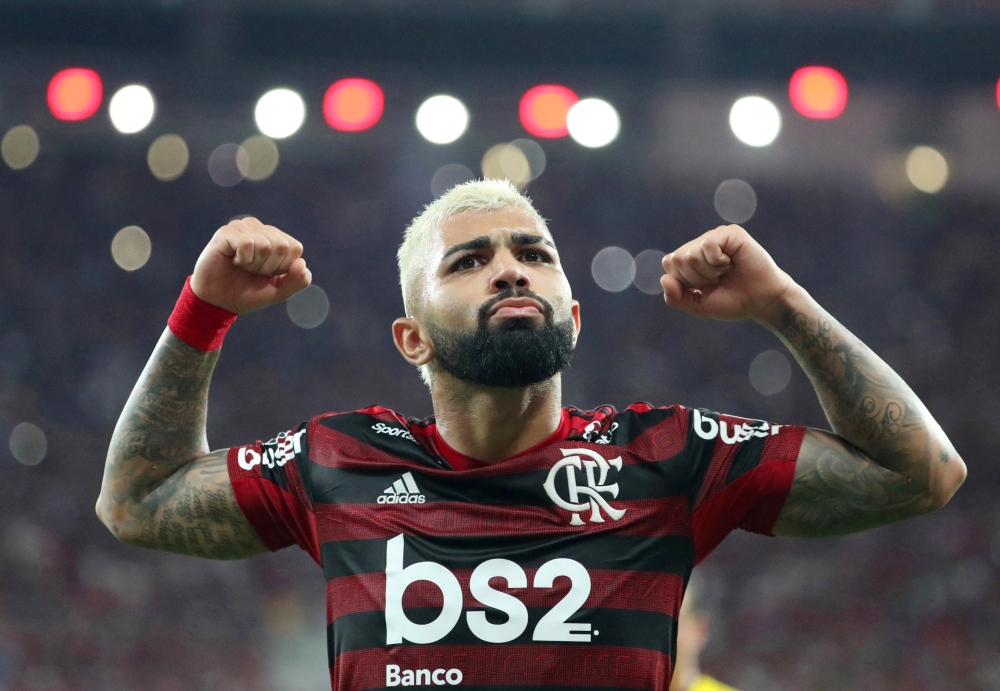 Flamengo's Gabriel Barbosa celebrates scoring their third goal during the Copa Libertadores semifnal second leg against Gremio at the Maracana Stadium, Rio de Janeiro, Brazil on Wednesday. — Reuters