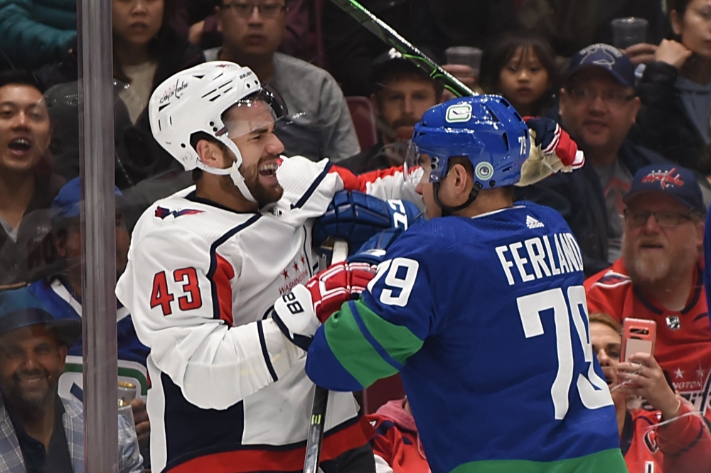 Vancouver Canucks goaltender Jacob Markstrom (25) and defenseman Troy Stecher (51) defend against Washington Capitals defenseman Nick Jensen (3) during the third period at Rogers Arena, Vancouver, British Columbia, Canada, on Friday. — Reuters